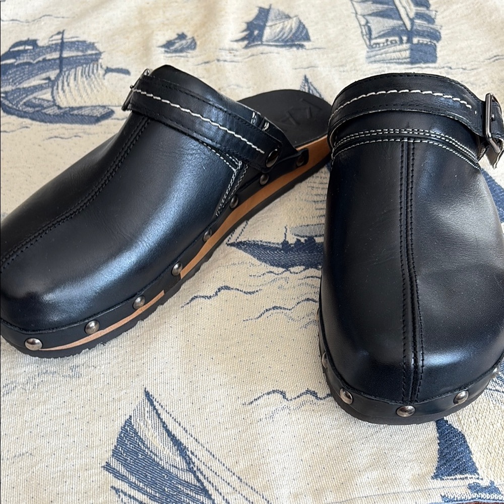 NWOT Earth KALSO Women's Copenhagen Shanti Wooden Clogs, Leather Upper, 9